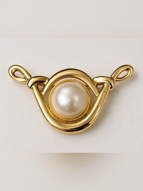 Signed Park Lane Faux Pearl Gold Tone Brooch Vintage Knot Design Pin